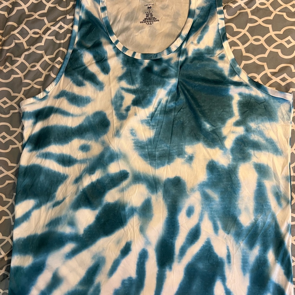 Blue and White Tie-Dye Tank Top